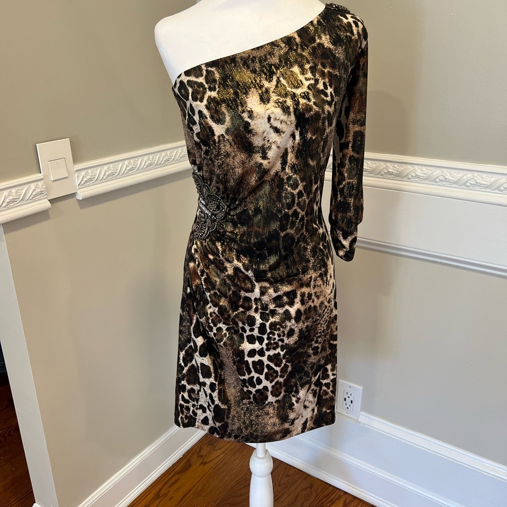 Leopard Print One-Shoulder Dress